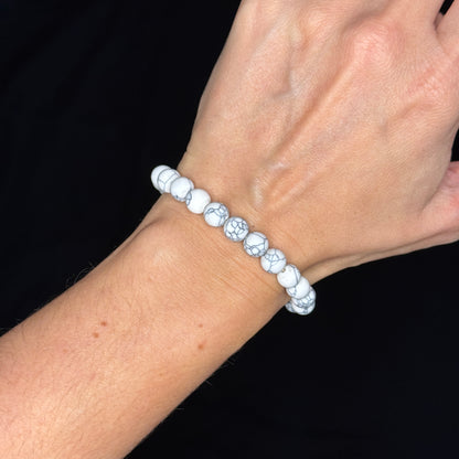Perlenarmband „Marble White“ – Natursteinperlen mit 925 Sterling Silber Verschluss