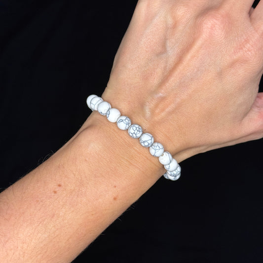 Perlenarmband „Marble White“ – Natursteinperlen mit 925 Sterling Silber Verschluss