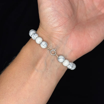 Perlenarmband „Marble White“ – Natursteinperlen mit 925 Sterling Silber Verschluss